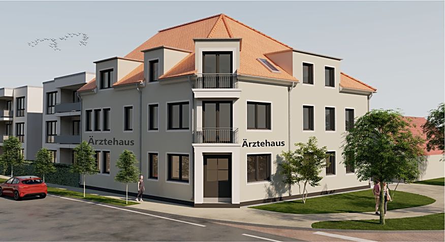 Ärztehaus Neuhardenberg – Außenansicht des Neubaus mit zwei Praxisflächen